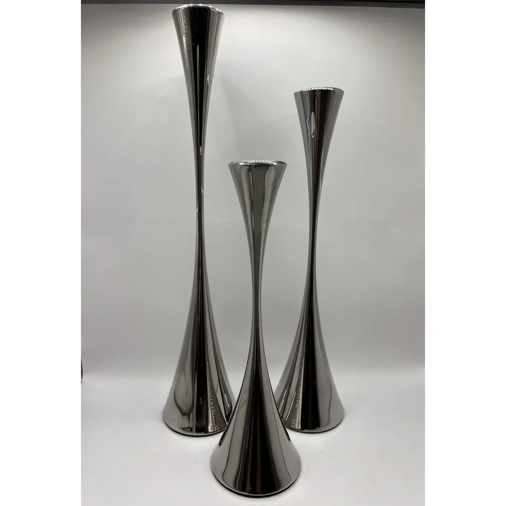 Set of 3 Crate and Barrel Arden Stainless Steel 18/0 Candlesticks Robert Welch